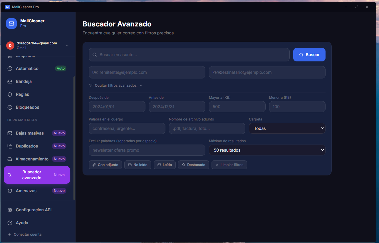 Búsqueda avanzada de correos