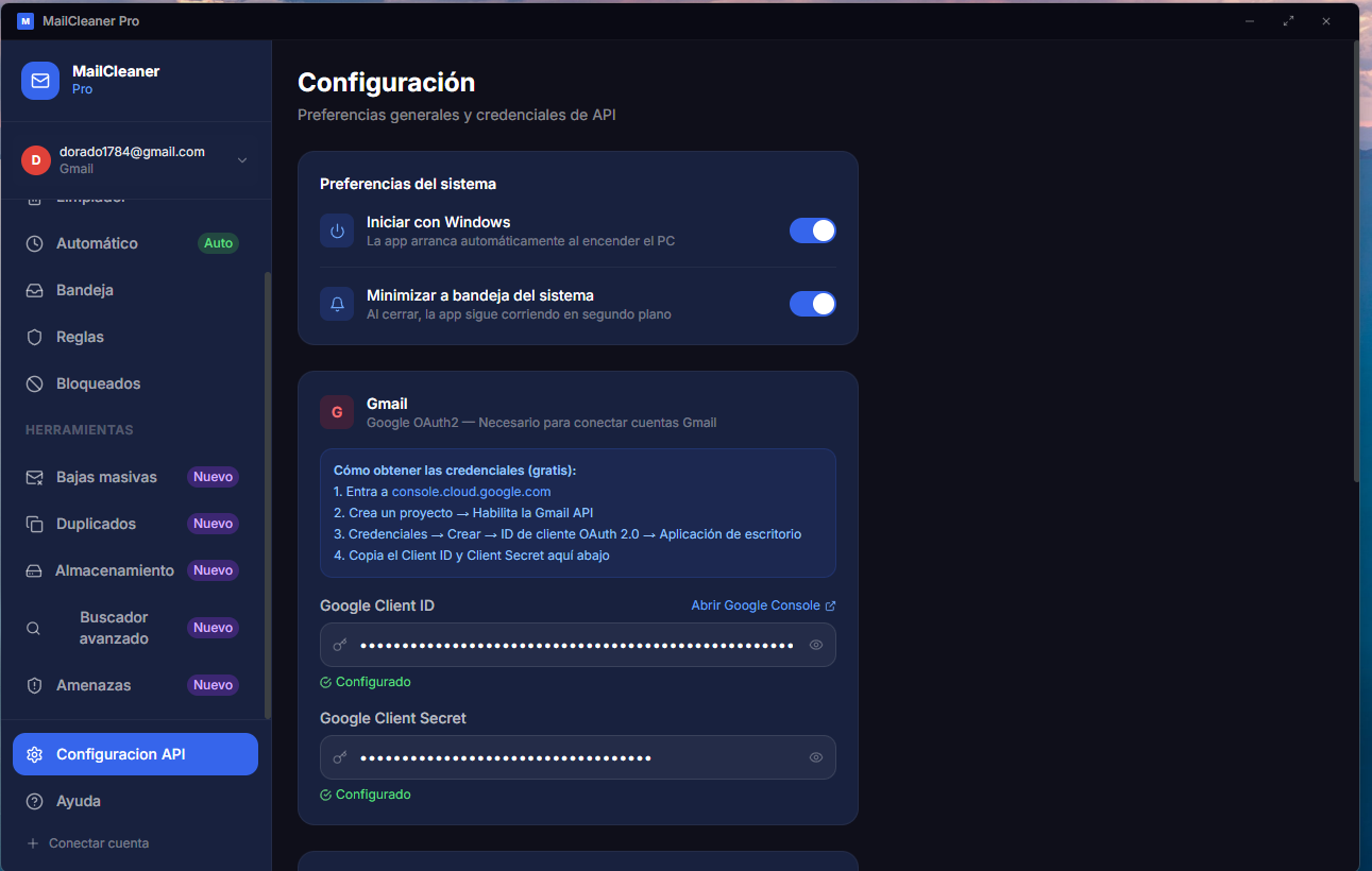 Configuración de API