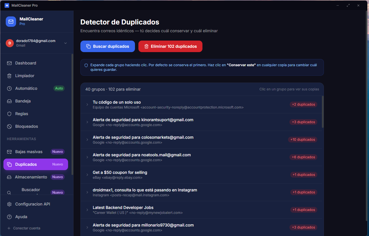 Detector de correos duplicados