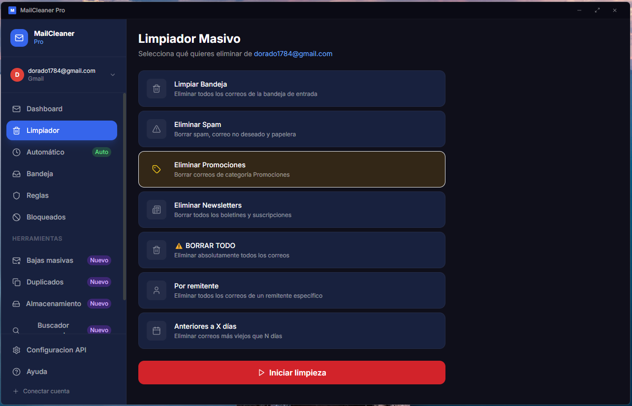 Limpiador masivo de correos
