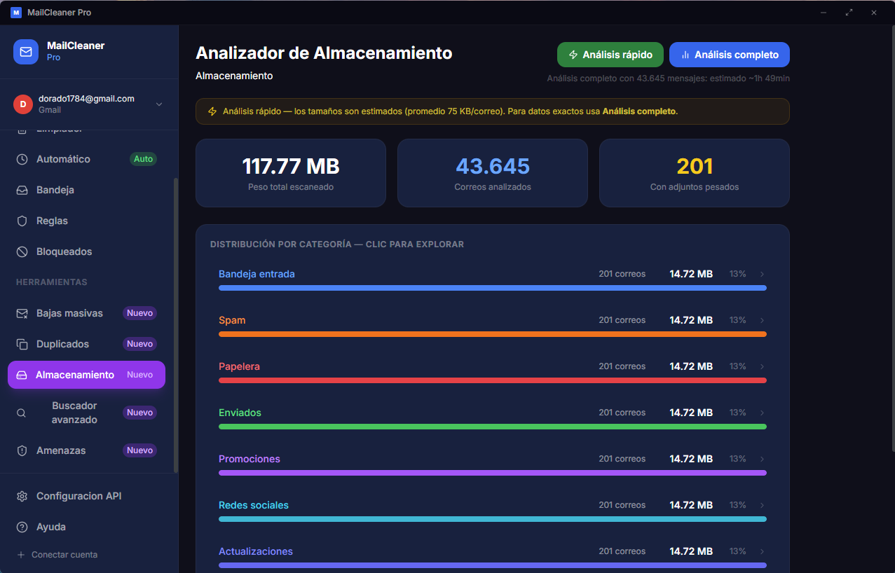 Analizador de almacenamiento